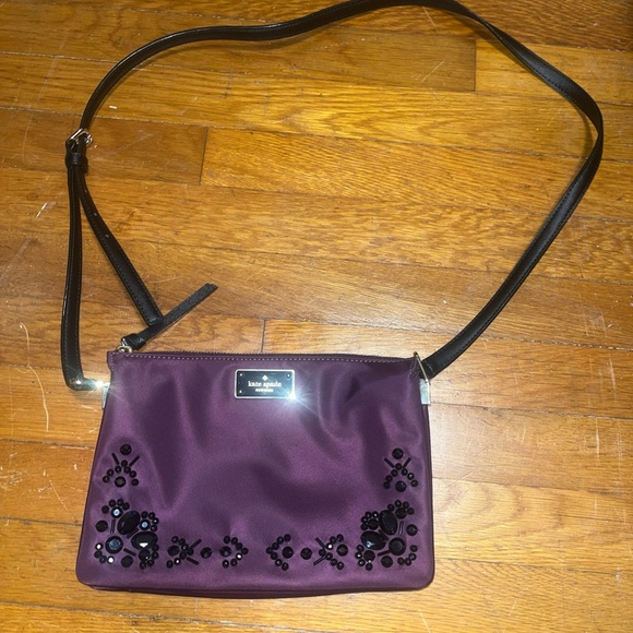 Kate Spade Crystal Embellished Nylon Crossbody Purse Plum Purple & Black - Picture 1 of 12